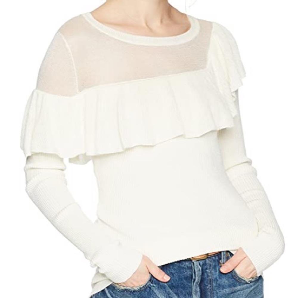 Cable Stitch Asymmetrical Ruffle Sweater XL